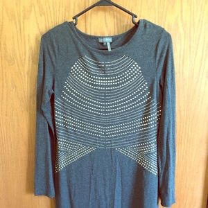 Vince Camuto Gray and Metallic embellished dress.